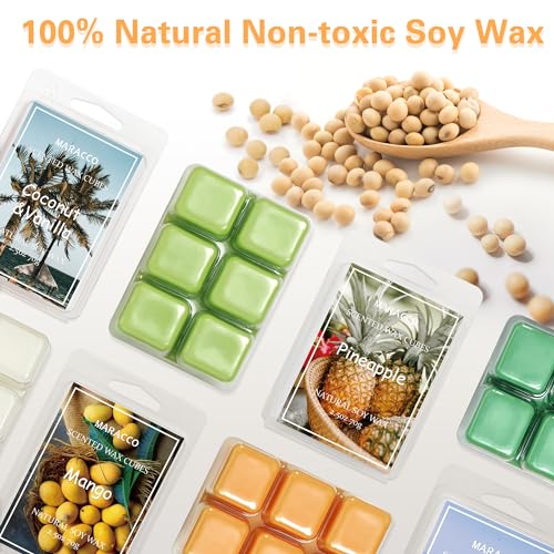 Maracco Summer Fruit Scented Wax Melts, Soy Wax Cubes for Wax Warmer | Scentsy Wax Melts, Coconut Vanilla, Pineapple, Lemon, Lavender, Mango, Mint, 6x2.5 oz - color: Fruit Plants