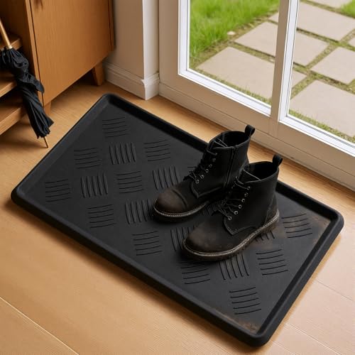 Rubber Boot Tray, Shoe Tray for Entryway, Multipurpose Boot Mat, Shoe Mat Indoor and Outdoor, 16x27.5,Black - size: 16" x 27.5"