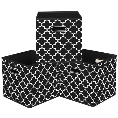 Black Foldable Storage Cubes Bins, Fabric Storage Box Cubes Organizer Baskets with Dual Handles for Home Organizer,Set of 3,(Black Light) - color: Black Light, size: 3 Pack