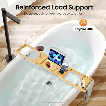 Bamboo Shelf, Expandable Bamboo Bathtub Tray with Wine Glass Holder & Tablet Stand, Adjustable 29.5-42.9 Inch Bath Caddy for Spa Relaxation, Home & Mothers Day & Birthday Gifts for Mom