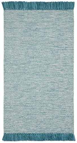 SAFAVIEH Montauk Collection Accent Rug - 3' x 5', Turquoise, Handmade Tassel Cotton, Ideal for High Traffic Areas in Entryway, Living Room, Bedroom (MTK610E) - color: Turquoise, size: 3' x 5' (Rectangular)