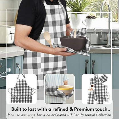 Native Fab Buffalo Plaid Check Oven Mitts and Pot Holders Set of 4, 100% Cotton Heat Resistant Kitchen Gloves, 2 Oven Mitts (7x13), 2 Pot Holders (8x8) for Cooking & Baking, Steel Grey White - color: Buffalo, Dark Grey