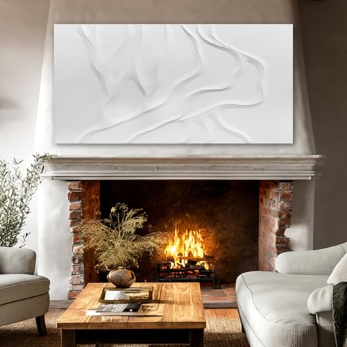 ZUNARE Hand-Painted White Abstract Wall Art for Living Room 24x48 Inch - color: White, size: 48"L x 24"W