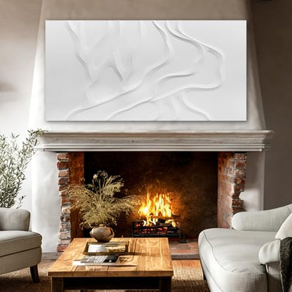 ZUNARE Hand-Painted White Abstract Wall Art for Living Room 24x48 Inch - color: White, size: 48"L x 24"W