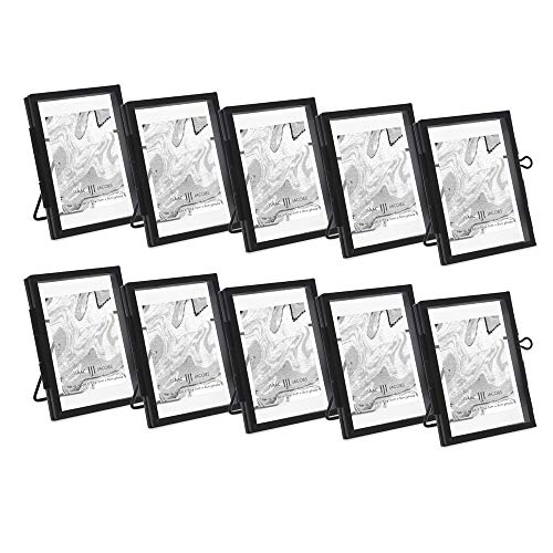 Isaac Jacobs 2x3 (10PK) Black Vertical Floating Photo Frame Locket Closure | Modern Style Brass and Glass, Metal Floating Desk Photo Frame (Vertical), with Locket Closure, Art, Mementos & Keepsakes - size: 2x3 (10-PACK)