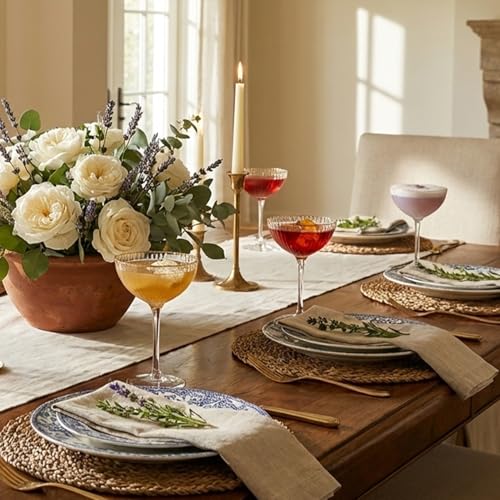 Royalrose Premium Cheerfull 10.7 oz Gold Rim Coupe Glasses Set of 4 | Vintage Gold Rim, Hand-Blown Fine Fluted Glass – Elegant Barware for Cocktails, Parties & Home Entertaining