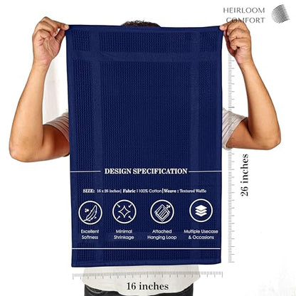 3 Pack Blue Waffle Weave Kitchen Towels, 16x26 Inches, 100% Cotton Dishcloth Set, Super Absorbent, Quick Dry, Soft Hand Towels for Drying Dishes, Cleaning, Durable, Indigo Blue - color: Indigo Blue, style: 3 Pack