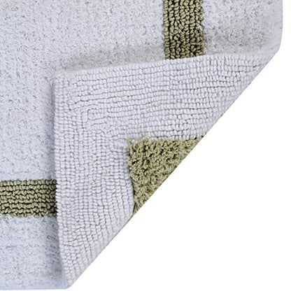 Better Trends 100% Cotton Hotel Collection Bath Mats Set, White & Sage Mats - Tufted, Reversible & Absorbent & Machine Washable 2 Piece Bathroom Rug Set, Shower & Sink Bath Rug - color: White & Sage, size: 2 Piece Set (17" x 24" | 17" x 24")