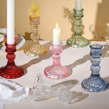 6Pcs Clear Candlestick Holders Set - 4" H & 5" H Striped Taper Candle Holders Bulk, Glass Candle Holders for Wedding, Festival, Party, Table Centerpiece, Gifts - color: Clear, size: Striped Pattern