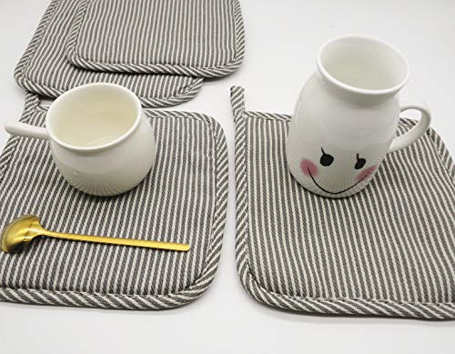 Cotton Oven Mitts and Pot Holders Set, Grey Stripes, Set of 3 | Quilted Oven Mitts Heat Resistant, Pot Holders and Oven Mitts For Kitchen