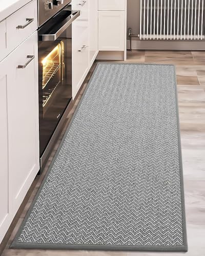 Color&Geometry Small Kitchen Rugs and Mats Non Slip Washable, Absorbent Easy Clean Narrow Kitchen Floor Mats with Rubber Backing for in Front of Sink, Laundry Room,17"X59",Light Grey - color: Light Tone-light Grey, size: 17"X59"