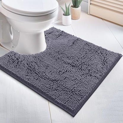 Bathroom Rugs Sets 2 Piece, Luxury Chenille Bath Mat Set, Soft Plush Anti-Slip Bath Rug + U-Shaped Toilet Mat. Microfiber Shaggy Carpet, Super Absorbent (24” x 36” & 20” x 24” U, Dark Grey) - color: Grey, size: 2 Piece Set - Large