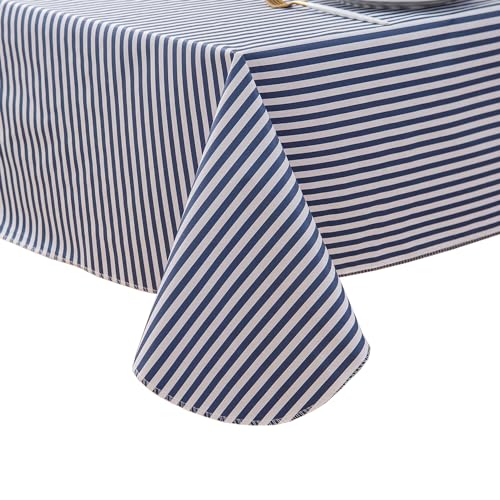 Pioggia Vinyl Tablecloth with Flannel Backed Waterproof Oil-Proof PVC Table Cloth Stain-Resistant Wipeable Easy Care Table Cover for Indoor and Outdoor (Blue Stripe, 60 x 60 Inch Square) - color: Blue Stripe, size: 60" x 60" (Square)