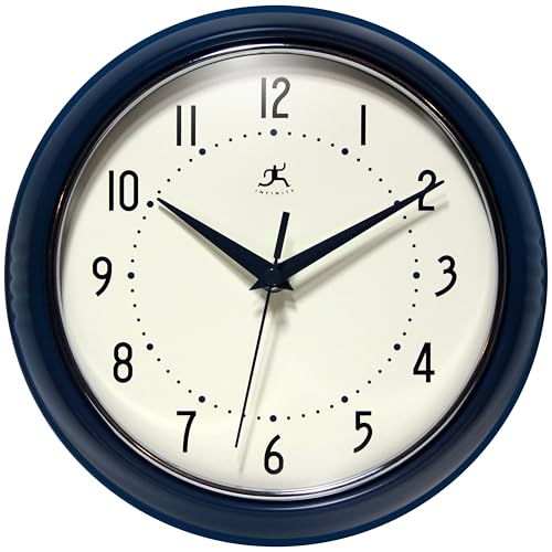 Infinity Instruments Retro 9.5 Inch Round Indoor Wall Clock, Navy Blue - color: Navy Blue, size: 9.5 Inch