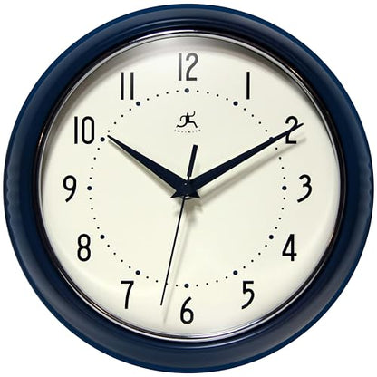 Infinity Instruments Retro 9.5 Inch Round Indoor Wall Clock, Navy Blue - color: Navy Blue, size: 9.5 Inch