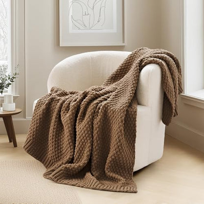 EVERGRACEHOME Chunky Chenille Knit Throw Blanket, 60 x 80, Camel Brown | Sculpted Moss Stitch, Chic Modern Farmhouse, All-Season Warmth, OEKO-TEX® Certified, Elegant Blanket for Couch, Bed, Sofa - color: Camel Brown, size: 60" X 80"