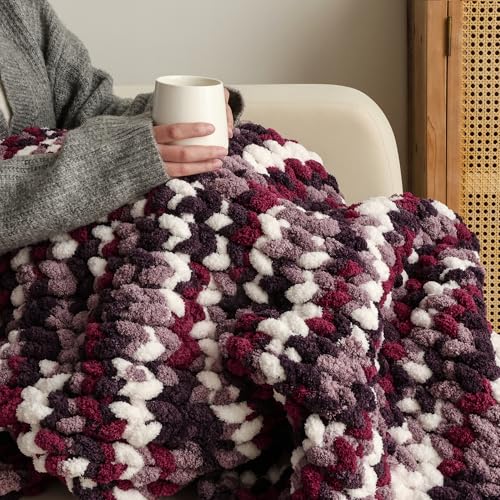 Jumbo Chunky Yarn for Hand Knitting - Super Thick Chenille Chunky Yarn for Crocheting - Extra Soft Bulky Fluffy Blanket Big Yarns 8 Jumbo Pack (27yds,8 oz Each Skein) - color: Muted Burgundy