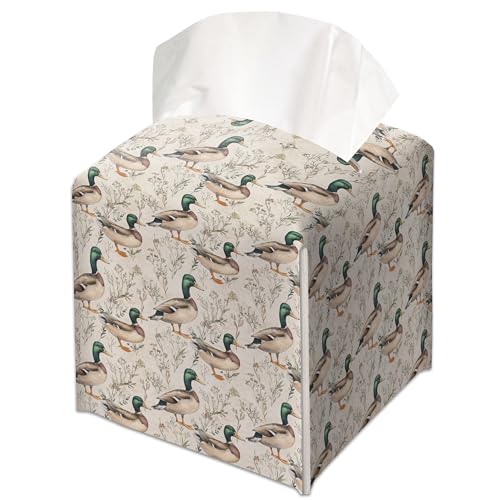 Watercolor Mallard Duck Decorative Leather Tissue Box Cover - Tissue Box Holder Gifts for Women Family and Friends Funny Unique Home Decor Decorative for Kids Room Kitchen Bathroom Office - A45 - color: Watercolor Mallard Duck