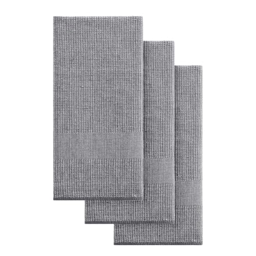 Mordimy Premium Large Cotton Kitchen Towels (18"x 28", 3 Pack), Grey | 100% Ring Spun Cotton, Super Absorbent, 380 GSM, Flat & Terry, Soft, Hanging Loop Dish Towels - color: Grey, size: 18"x28" - 3 Pack
