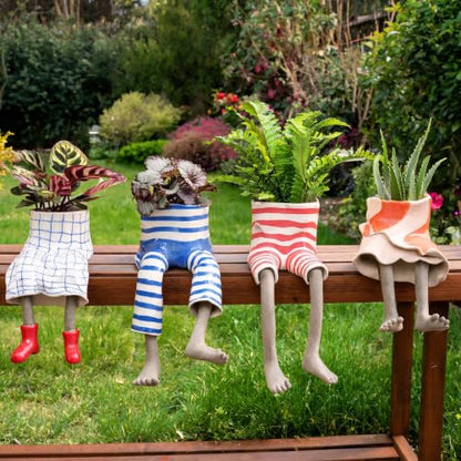 DOLSAO Leggy Pot Funny Planter Set，4 Pack Resin Hanging Leg Flower Pots, Sculpture Fun Unique Carved Cute Skirt Shape Suitable for Modern Indoor Outdoor Plant Lovers Succulents, Bonsai, Desktop Decor
