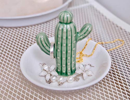 PUDDING CABIN Cactus Gifts for Women Christmas, Cactus Ring Holder Dish, Birthday Gifts for Women Thanksgiving Xmas Valentine's Day, Decorative Cactus Decor, Home Decor - style: Cactus Green