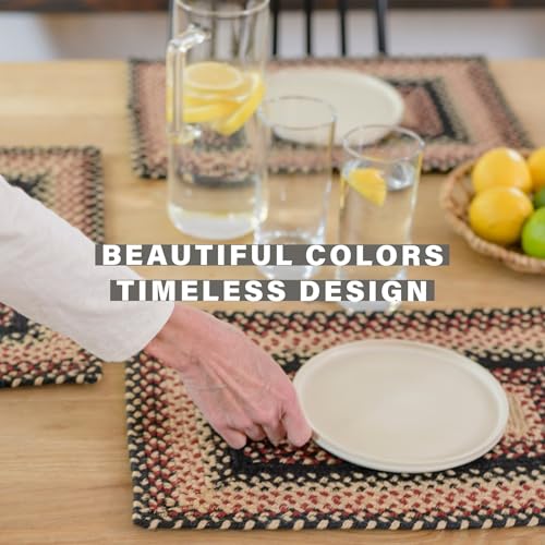 Homespice Gloucester Jute Braided Placemats, Rect 13x19 Set of 6 | Black and Red Everyday and Holiday Table Mats, Rich Colors, Reversible, Durable and Easy to Clean - color: Primitive Star Gloucester