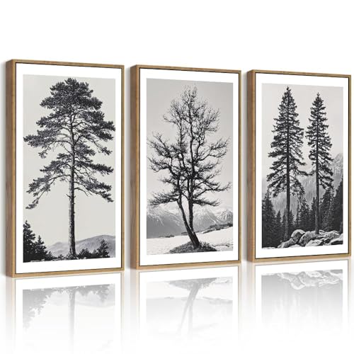 Drsoum Vintage Black Gray Tree Wall Art Framed Antique Retro Forest Prints Modern Rustic Artwork Bedroom Farmhouse Ready to Hang 11x14in Natural Framed - color: Forest Prints, size: 14L" x 11W", Natural Framed