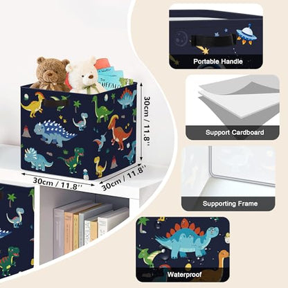 Clastyle 11.8" Dinosaur Storage Basket Set of 3 for Kid Boy Toy Clothes Bin | Collapsible Fabric Book Bin, Metal Frame Bottom Board, Cube Organizer, Closet Nursery Pantry Shelf Bedroom, Black Dino - color: Black