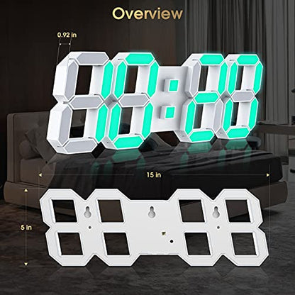 EDUP HOME® 15" Larger 3D LED Wall Clock with Remote Control, 7-Color RGB | Digital Alarm Clock with Adjustable Brightness, 12/24-Hour Time, Date & Temperature Display for Home & Office - color: Rgb Led Wall Clock 15“