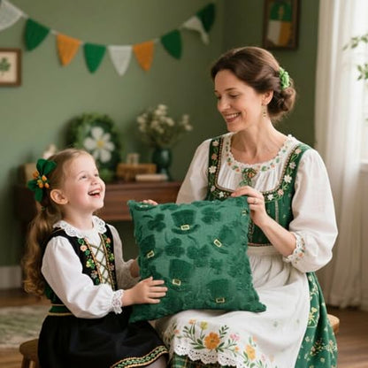 Tiamon 4 Pcs St. Patrick's Day Throw Pillow Covers 18 x 18 Inch 3D Embroidered Plush Green Shamrock Pillow Cases Lucky Clover Fluffy Faux Fur Cushion Covers for Spring Holiday Home Bed Sofa Couch - style: St. Patrick's Day