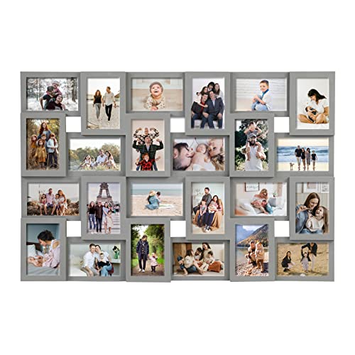 J.M.Deco Collage Picture Frames for Wall 24 Slots, Reunion Friends Family Memory Large Photo Frame Selfie Gallery Puzzle Collage Wall Hanging for 4x6 Photo | Grey - color: Grey, size: 24 Opening