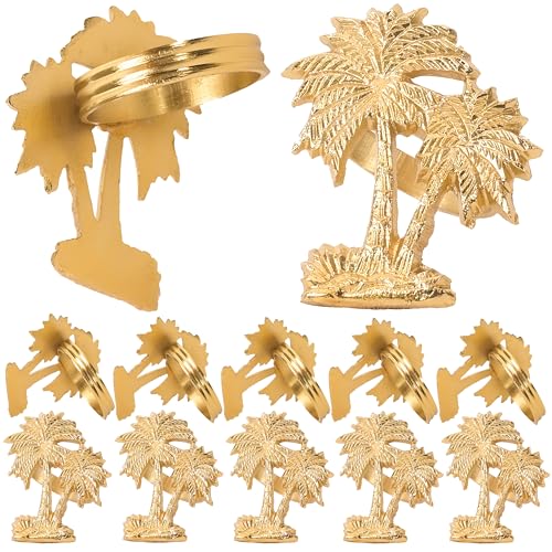 12-Piece Gold Metal Napkin Rings - Palm Tree Metal Napkin Rings Dinner Napkin Holder for Wedding Birthday Valentine's Day Christmas Party Dinner Table Décor - ALPHA Living HOME - color: Brush Gold, size: 12- Pack