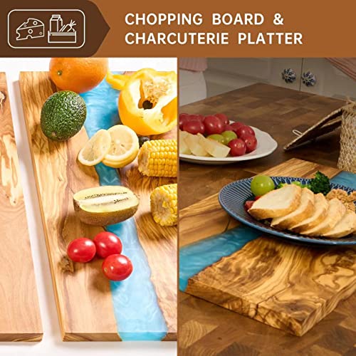 Italian Olive Wood luxury Cheese board with Resin, Charcuterie board, Chopping and Cutting Board for Meat Vegetable & Fruit, Wooden Epoxy Serving Board (Blue And White Gradient) - color: Blue And White Gradient