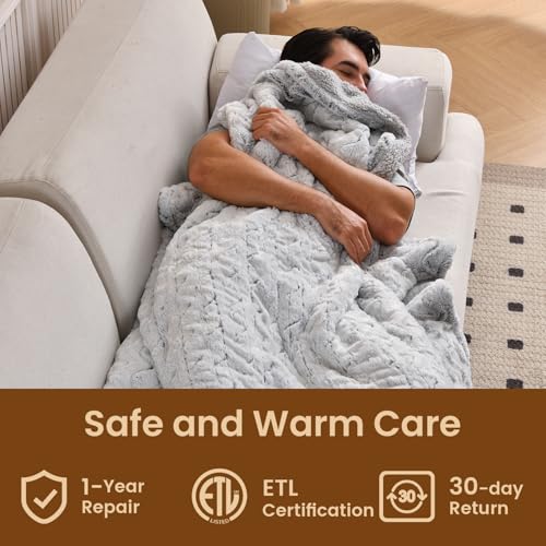 Bearhug Heated Blanket 6 Heat Settings Electric Blanket, 4-Hour Auto Shut-Off, Luxurious Faux Fur & Sherpa Dual-Sided Heated Throw, Machine Washable, 50 x 60 Inches, Gift-Ready Elegant Packaging - color: Dreamy Milky Way, size: Throw 50" x 60"