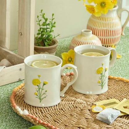 Ceramic coffee Mugs, Set of 1 Yellow Flower - 16oz, Hand-Painted, Microwave heating and dishwasher cleaning available, Ideal for Daily Brews - color: Yellow Flower