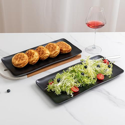 Melamine Rectangular Serving Platters and Trays set, set of 4,14” x 7” Matte Black Party Platter for Serving Food, Salad, Cheese and Fruits, Dishwasher Safe Trays/Platters for Entertaining - color: Black Rectangular Platter