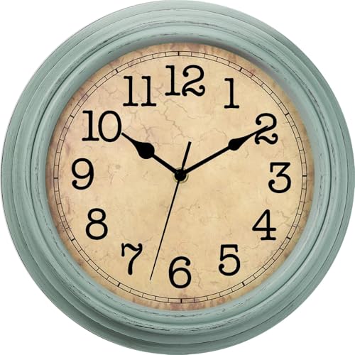 Wall Clock 12 Inch Vintage Decorative Battery Operated Silent Teal | Round clock; clear glass easy read; silent non-ticking; for living room, kitchen, bedroom - color: I_teal, size: 12"