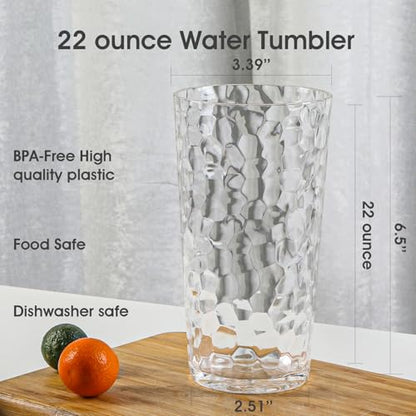 BPA-Free Plastic Tumblers 8 Pack (8x22oz) | Reusable Dishwasher Safe | Stackable Shatterproof Cups | Plastic Drinkware & Drinking Tumblers for Restaurant, Home, Party - color: Transparent, size: 8-Pack