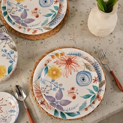 Bico Blossom Symphony Salad Plates Set of 4, 8.75 Inch Ceramic Dessert Plates for Salad, Appetizer, Side Dishes, Microwave and Dishwasher Safe, Gift for Housewarming and Thanksgiving - color: Blossom Symphony