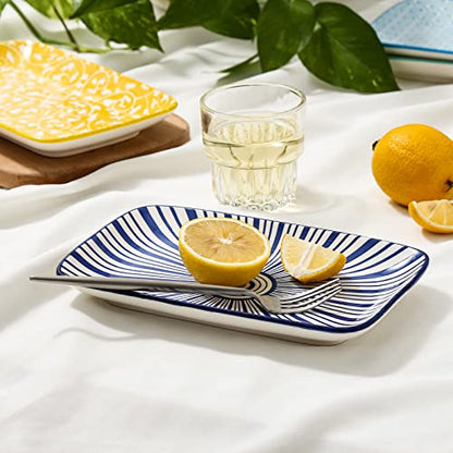KitchenTour Rectangular Serving Platter, 8 inch Ceramic Dinner Plates Serving Trays Set of 6 for Salad, Appetizers, Sushi, Fruit, Microwave and Dishwasher Safe