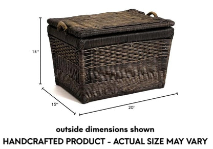 The Basket Lady Lift-Off Lid Wicker Storage Basket, M, Walnut Brown | Outside: 20" L x 15" W x 14" H | Inside: 17.5"L x 12"W x 11"H - Handcrafted by artisans from natural rattan - color: Antique Walnut Brown, size: Medium