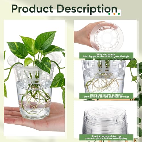70 Pcs Plastic Plant Propagation Vase for Indoor Decor, 4.25'' | Clear Plastic Vase with Hydroponic Basket, Pet Material, Root Support Design, Easy Water Changes, Home Office Desktop Display - size: 4.25''