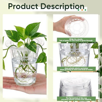 70 Pcs Plastic Plant Propagation Vase for Indoor Decor, 4.25'' | Clear Plastic Vase with Hydroponic Basket, Pet Material, Root Support Design, Easy Water Changes, Home Office Desktop Display - size: 4.25''