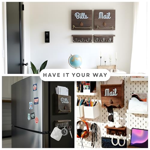 eBun Narrow Wood Mail Holder 2-Pack with 12 Key Hooks | Wall Mount, No-Drill Magnetic, Vertical Mail & Bills Slot, Entryway Decor - color: 2-Pack Mail & Bills