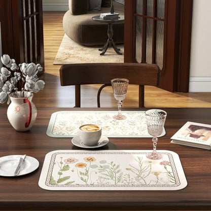 Vinyl Waterproof Placemats Set of 6 Rectangular,12"*17"-Serenity D | Wipeable Beautiful Print Place Mats,Stain Resistant,Heat Resistant,Everyday Meals,Kitchen,Dinning,Holiday,Decor - color: Serenity D