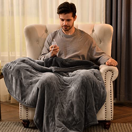 Bearhug Electric Blanket Throw Size, 50" x 60" Heated Blanket with 6 Heating Levels & 4H Auto Shut-Off, Machine Washable Soft Velvet to Sherpa Reversible Heated Throw for Office, Couch and Sofa, Gray - color: Gray-velvet & Sherpa, size: Throw 50" × 60"
