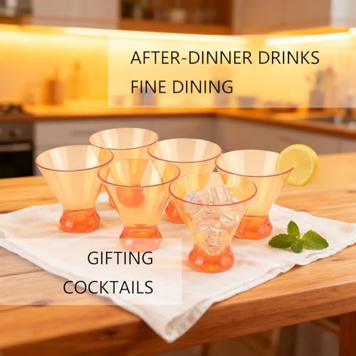 Set of 6 Martini glass 9 oz Stemless Glasses,Heavy Base Stable Cocktail/Drink/Juice/Red Wine Glasses,Fits Ice Cream/Milkshakes,Dishwasher Safe,Ideal Gift for Home Party (Orange) - color: Orange