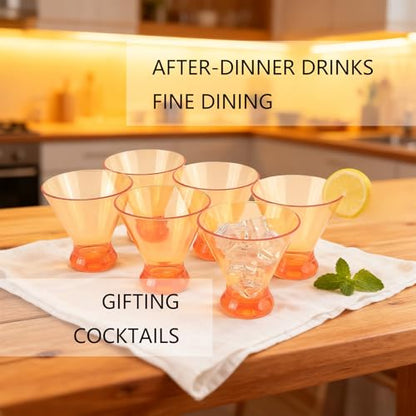 Set of 6 Martini glass 9 oz Stemless Glasses,Heavy Base Stable Cocktail/Drink/Juice/Red Wine Glasses,Fits Ice Cream/Milkshakes,Dishwasher Safe,Ideal Gift for Home Party (Orange) - color: Orange