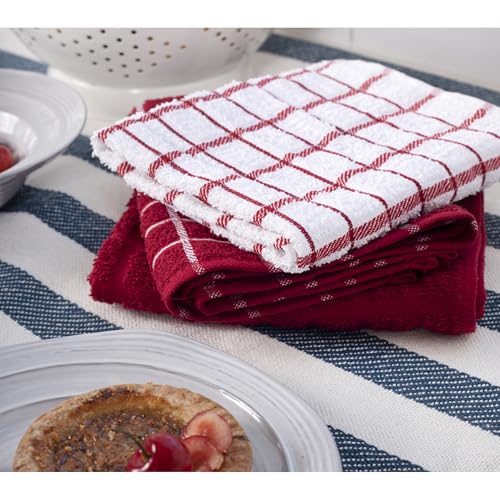 Ritz Premium 100% Cotton Terry Check Kitchen Dish Towels - Highly Absorbent, Super Soft, Long-Lasting, 25"x15", 3-Pack, Paprika Red - color: Paprika Red, size: 3-Pack - Kitchen Towel