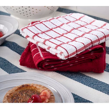 Ritz Premium 100% Cotton Terry Check Kitchen Dish Towels - Highly Absorbent, Super Soft, Long-Lasting, 25"x15", 3-Pack, Paprika Red - color: Paprika Red, size: 3-Pack - Kitchen Towel